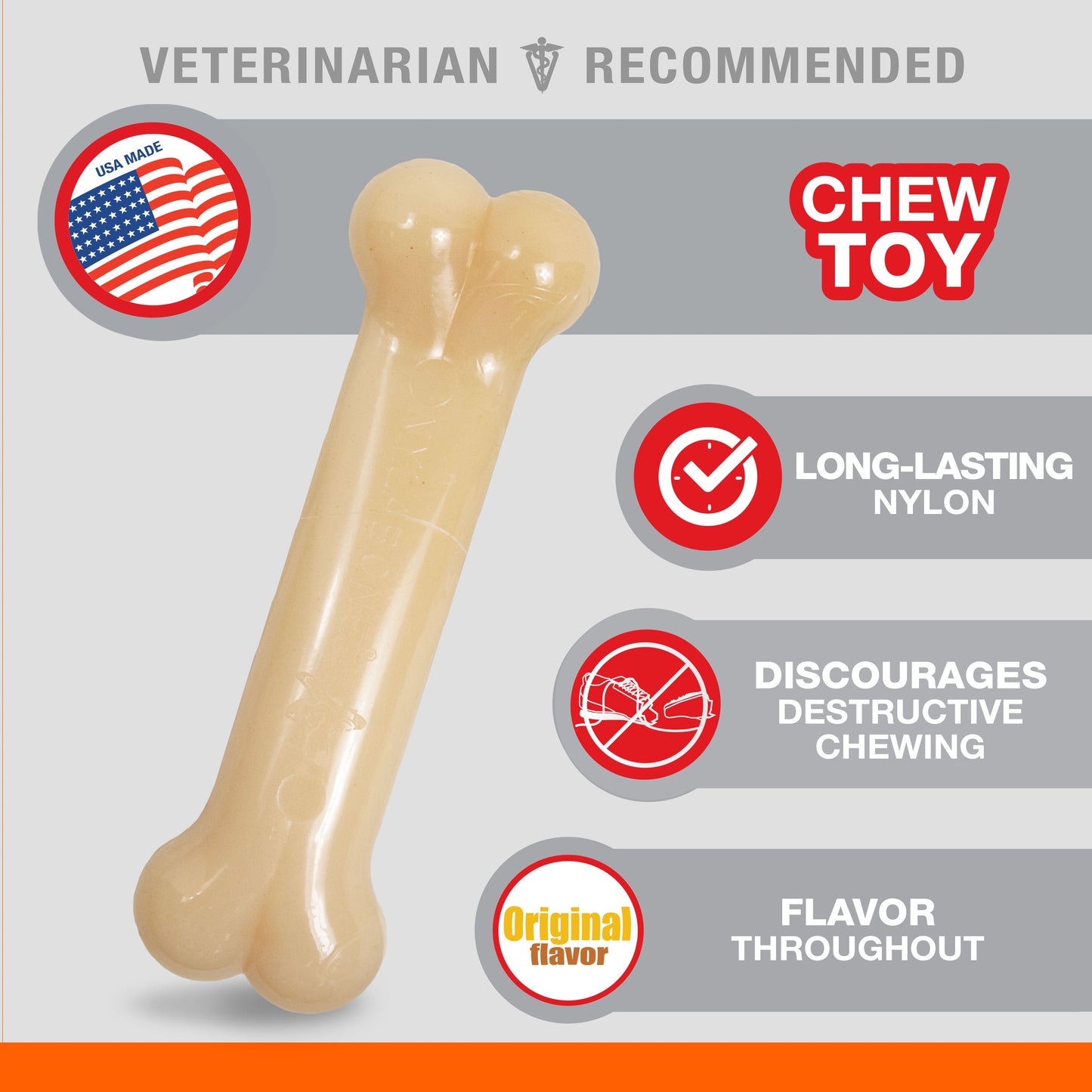 Nylabone Power Chew Dog Toy Original 1ea/Medium/Wolf - Up To 35 lb