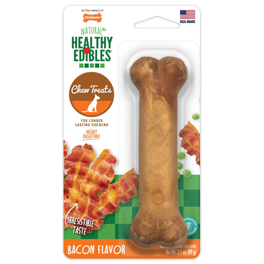 Nylabone Healthy Edibles AllNatural Long Lasting Bacon Chew Treats Bacon, Medium/Wolf  Up To 35 Lbs. 1 ct