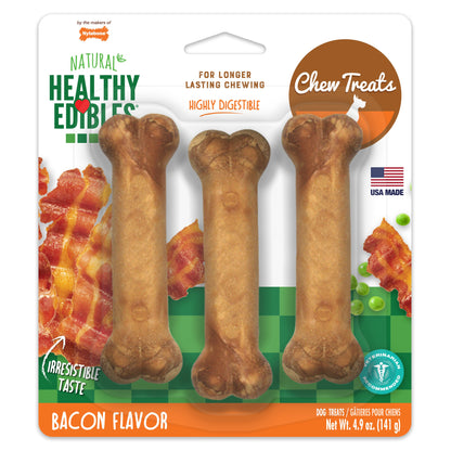 Nylabone Healthy Edibles AllNatural Long Lasting Bacon Chew Treats Bacon, SMall/Regular  Up To 25 Ibs. 3 ct