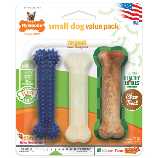 Nylabone Healthy Edibles and Flexi Chew Value Pack Variety, XS/Petite  Up To 15 Lbs. 3 ct