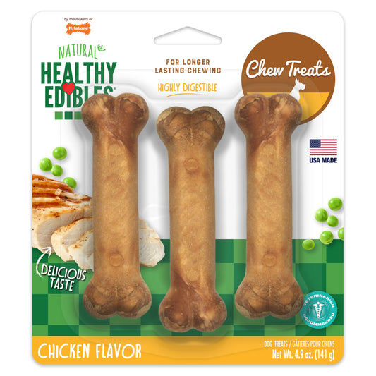 Nylabone Healthy Edibles AllNatural Long Lasting Chicken Dog Chew Treats Chicken, SMall/Regular  Up To 25 Ibs. 3 ct