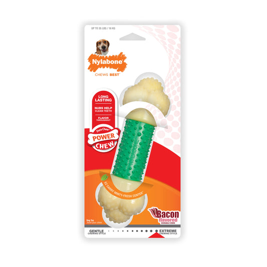 Nylabone Power Chew Double Action Durable Dog Toy Bacon 1ea/Medium/Wolf - Up To 35 lb