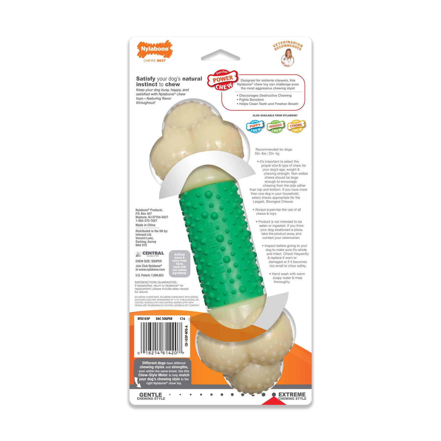 Nylabone Power Chew Double Action Durable Dog Toy Bacon 1ea/XL/Souper - 50+ lb