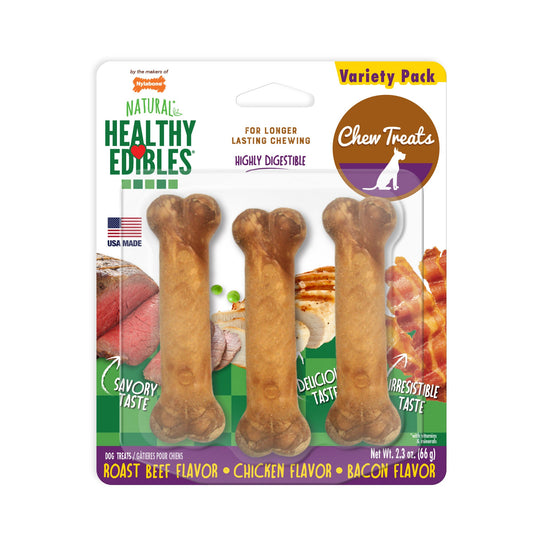 Nylabone Healthy Edibles AllNatural Long Lasting Chew Treats Variety Pack 3 count, Petite  Up To 15 lb