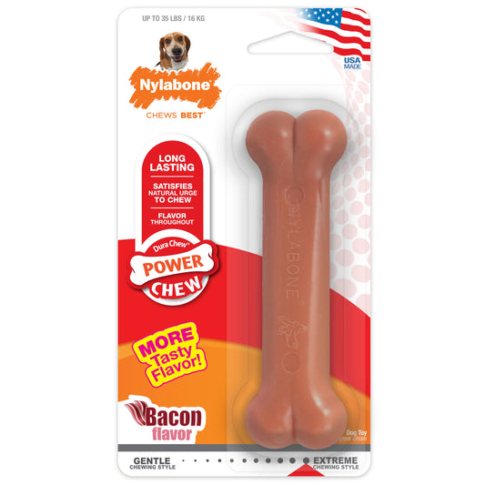 Nylabone Power Chew Dog Toy Bacon 1ea/Medium/Wolf - Up To 35 lb