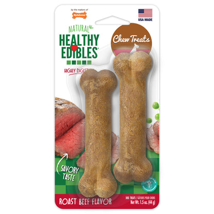 Nylabone Healthy Edibles AllNatural Long Lasting Roast Beef Dog Chew Treats Roast Beef, XS/Petite  Up To 15 Lbs. 2 ct