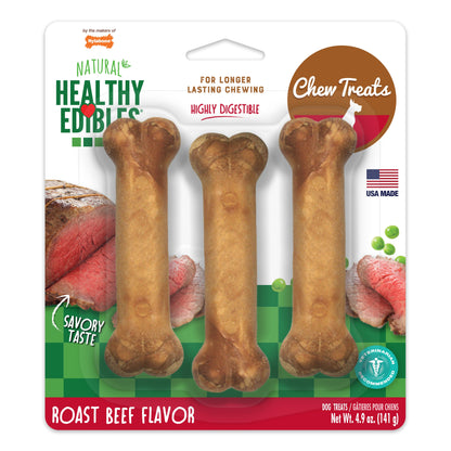 Nylabone Healthy Edibles AllNatural Long Lasting Roast Beef Dog Chew Treats Roast Beef, SMall/Regular  Up To 25 Ibs. 3 ct