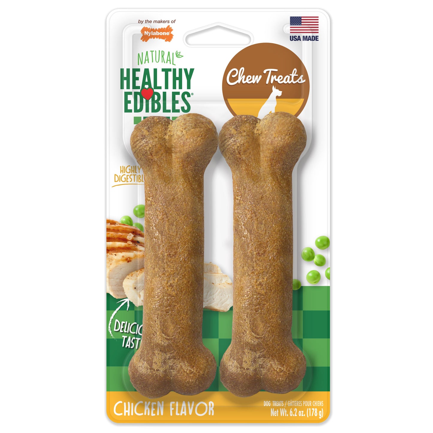 Nylabone Healthy Edibles AllNatural Long Lasting Chicken Dog Chew Treats Chicken, Medium/Wolf  Up To 35 Lbs. 2 ct