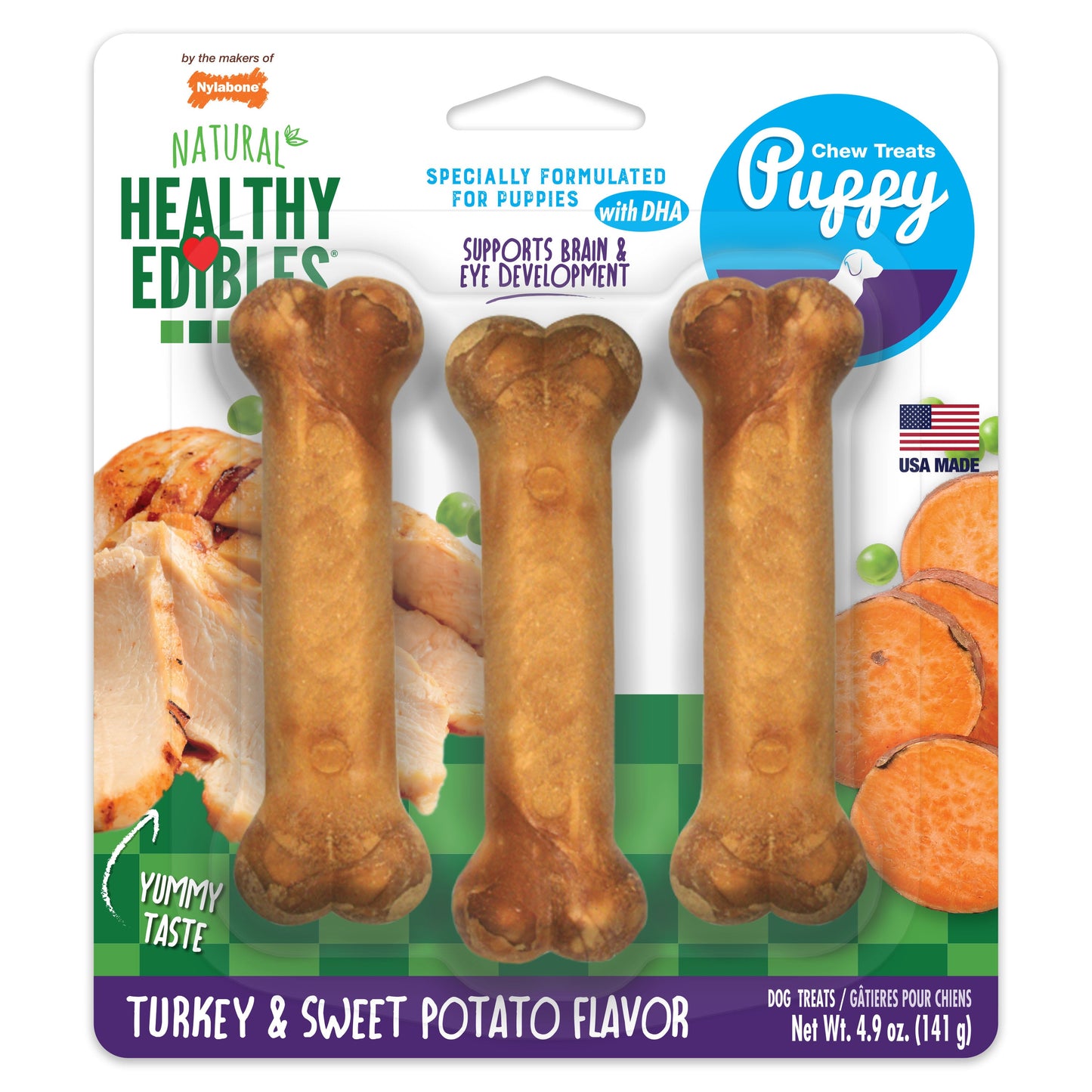 Nylabone Healthy Edibles Puppy Turkey  Sweet Potato Dog Chew Treats Turkey  Sweet Potato, SMall/Regular  Up To 25 Ibs. 3 ct