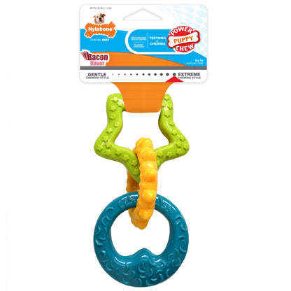 Nylabone Puppy Power Chew Puppy Teething Rings Bacon Yellow 1ea/SMall/Regular - Up To 25 Ibs.