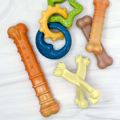 Nylabone Puppy Power Chew Puppy Teething Rings Bacon Yellow 1ea/SMall/Regular - Up To 25 Ibs.