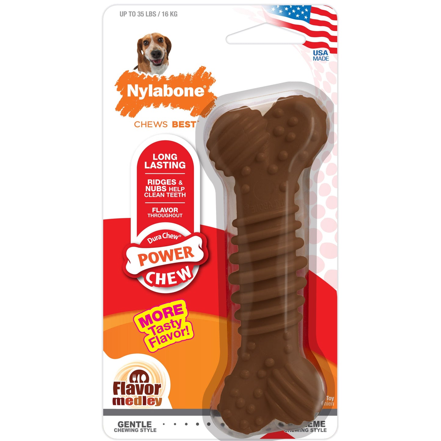 Nylabone Power Chew Textured Dog Bone Chew Toy Flavor Medley 1ea/Medium/Wolf - Up To 35 lb