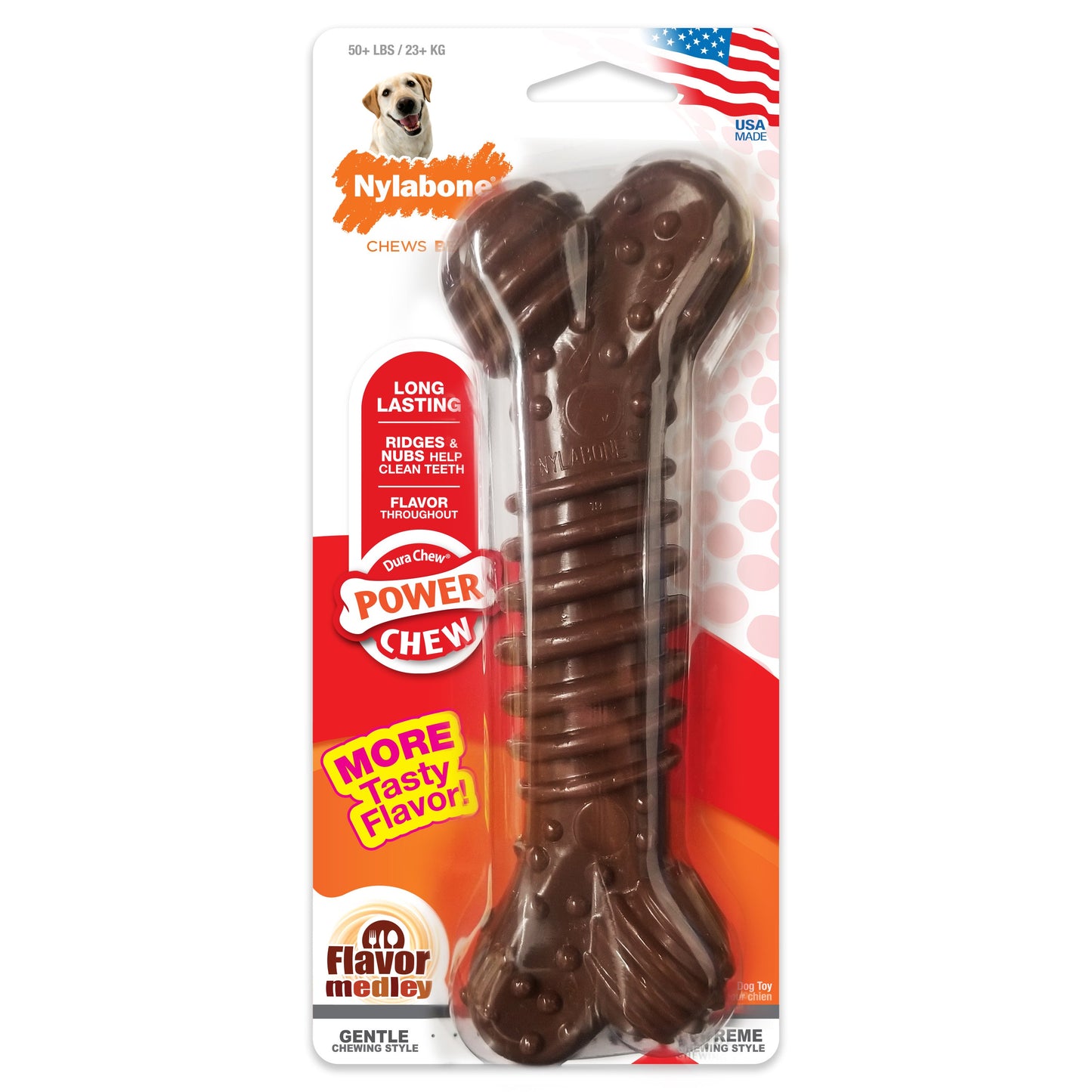 Nylabone Power Chew Textured Dog Bone Chew Toy Flavor Medley 1ea/XL/Souper - 50+ lb