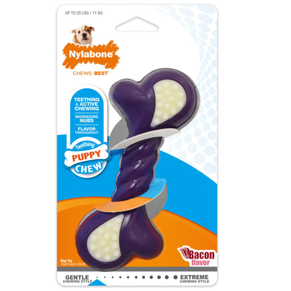 Nylabone Just for Puppies Double Action Bone Puppy Dog Teething Chew Toy Double Action Bacon Blue 1ea/SMall/Regular - Up To 25 Ibs.