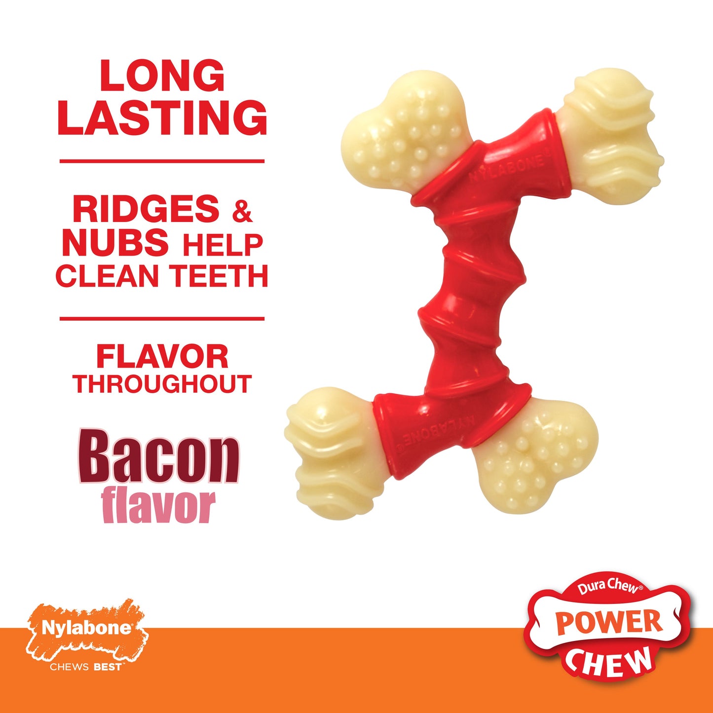 Nylabone Power Chew Double Bone Bacon Dog Chew Toy Peanut Butter 1ea/XS/Petite - Up To 15 lb