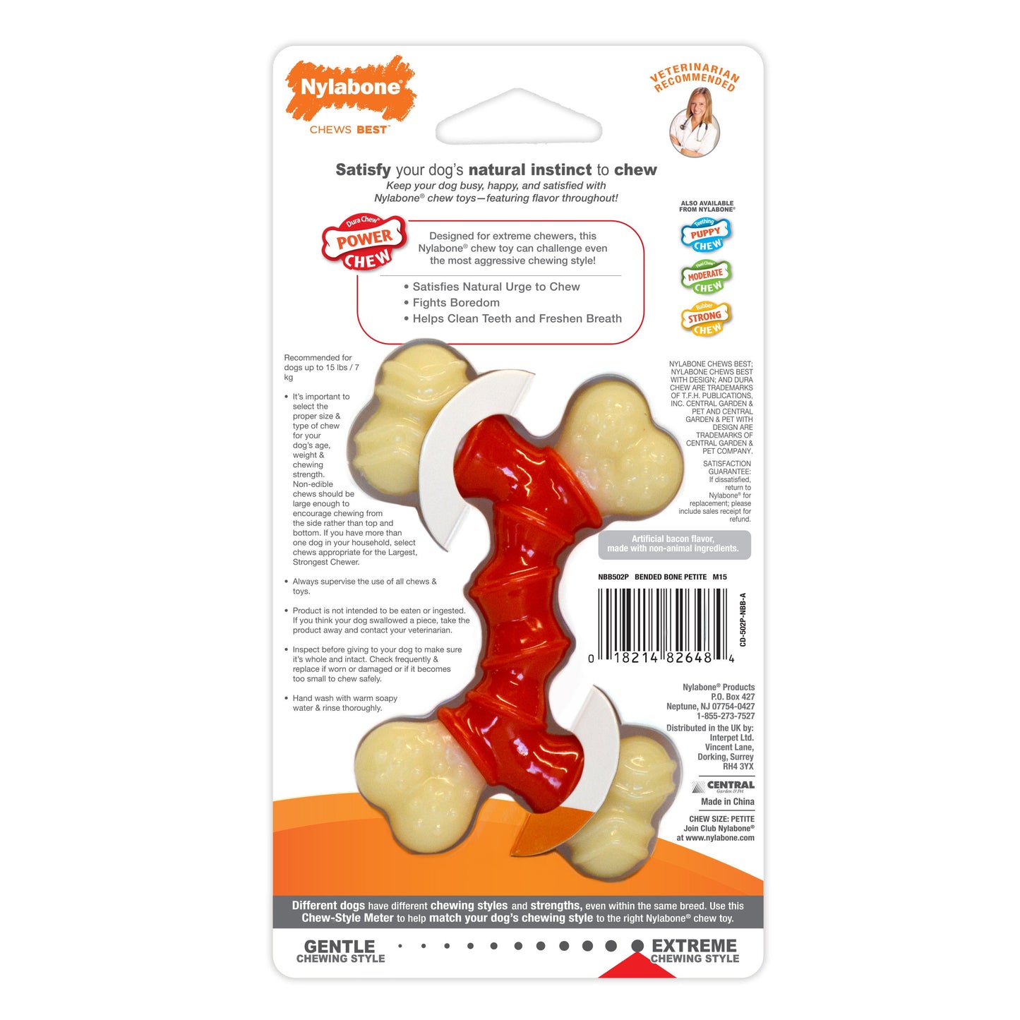 Nylabone Power Chew Double Bone Bacon Dog Chew Toy Peanut Butter 1ea/XS/Petite - Up To 15 lb