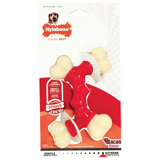 Nylabone Power Chew Double Bone Bacon Dog Chew Toy Peanut Butter 1ea/Medium/Wolf - Up To 35 lb