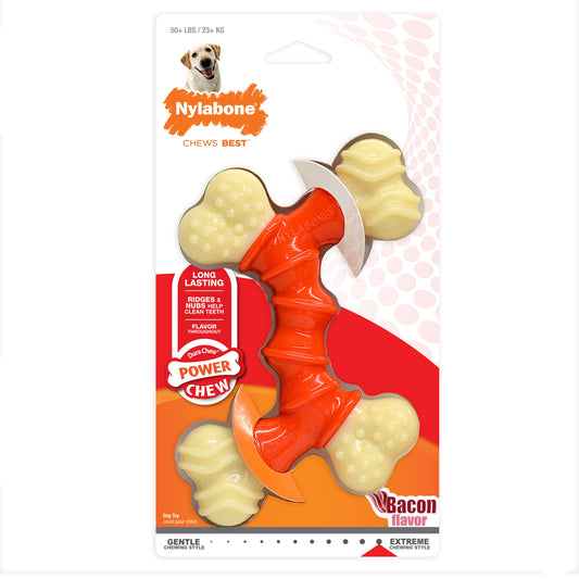 Nylabone Power Chew Double Bone Bacon Dog Chew Toy Peanut Butter 1ea/XL/Souper - 50+ lb