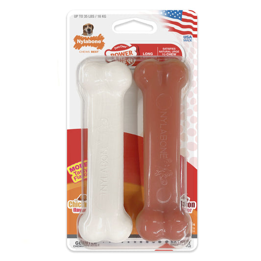 Nylabone Power Chew Bacon & Chicken Durable Dog Chew Toy Pack Bacon & Chicken 1ea/Medium/Wolf - Up To 35 lb