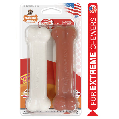 Nylabone Power Chew Bacon & Chicken Durable Dog Chew Toy Pack Bacon & Chicken 1ea/Medium/Wolf - Up To 35 lb