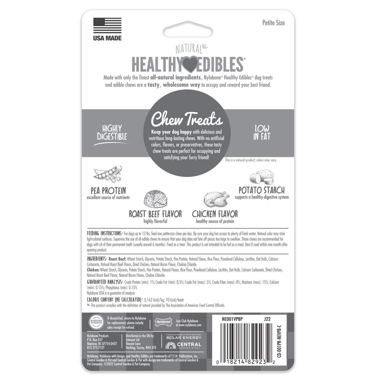 Nylabone Healthy Edibles AllNatural Long Lasting Roast Beef and Chicken Dog Chew Treats Roast Beef  Chicken, XS/Petite  Up To 15 Lbs. 8 ct