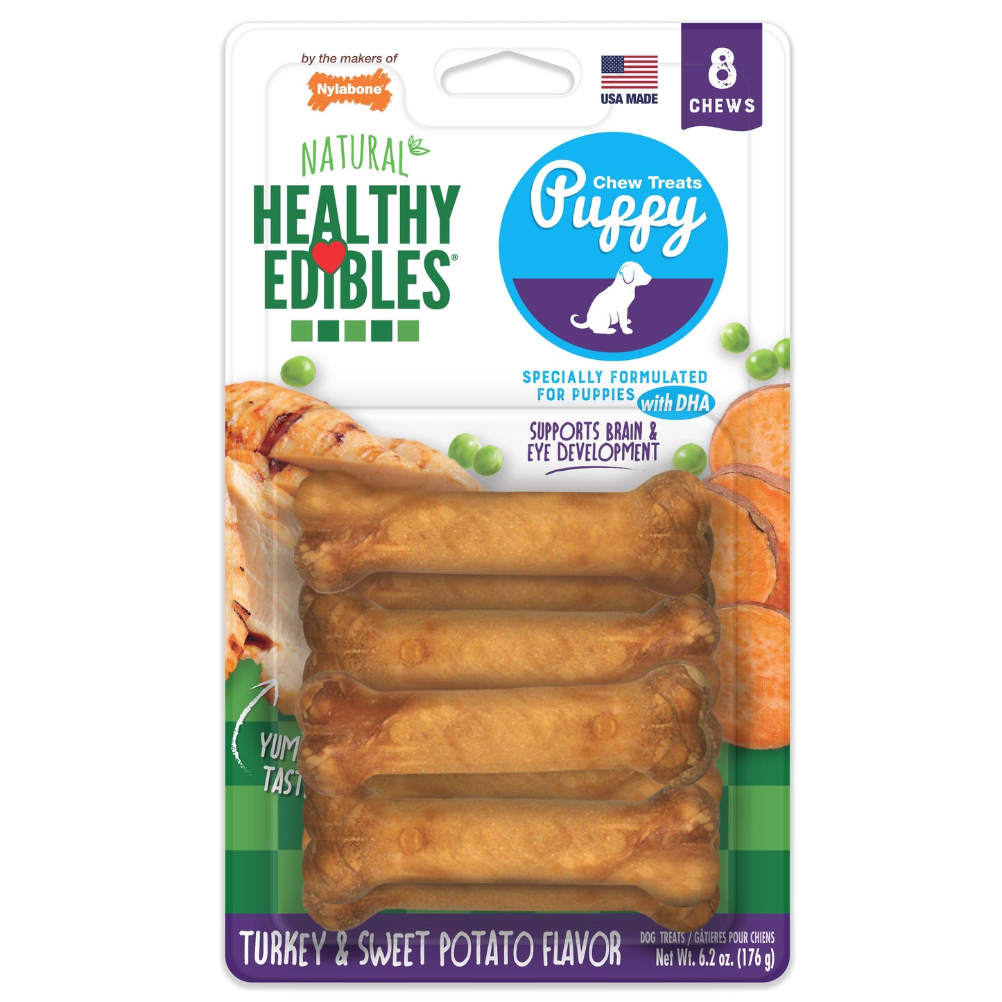 Nylabone Healthy Edibles Puppy Turkey  Sweet Potato Dog Chew Treats Turkey  Sweet Potato, XS/Petite  Up To 15 Lbs. 8 ct