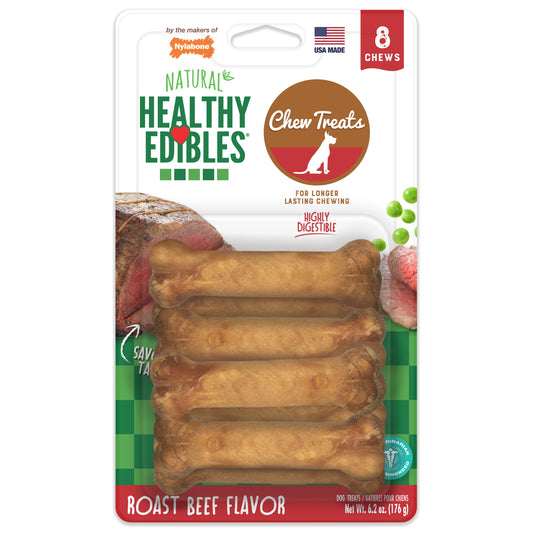 Nylabone Healthy Edibles AllNatural Long Lasting Roast Beef Dog Chew Treats Roast Beef, XS/Petite  Up To 15 Lbs. 8 ct