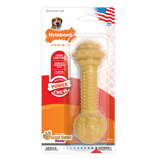 Nylabone Barbell Power Chew Durable Dog Toy Peanut Butter 1ea/Medium/Wolf - Up To 35 lb