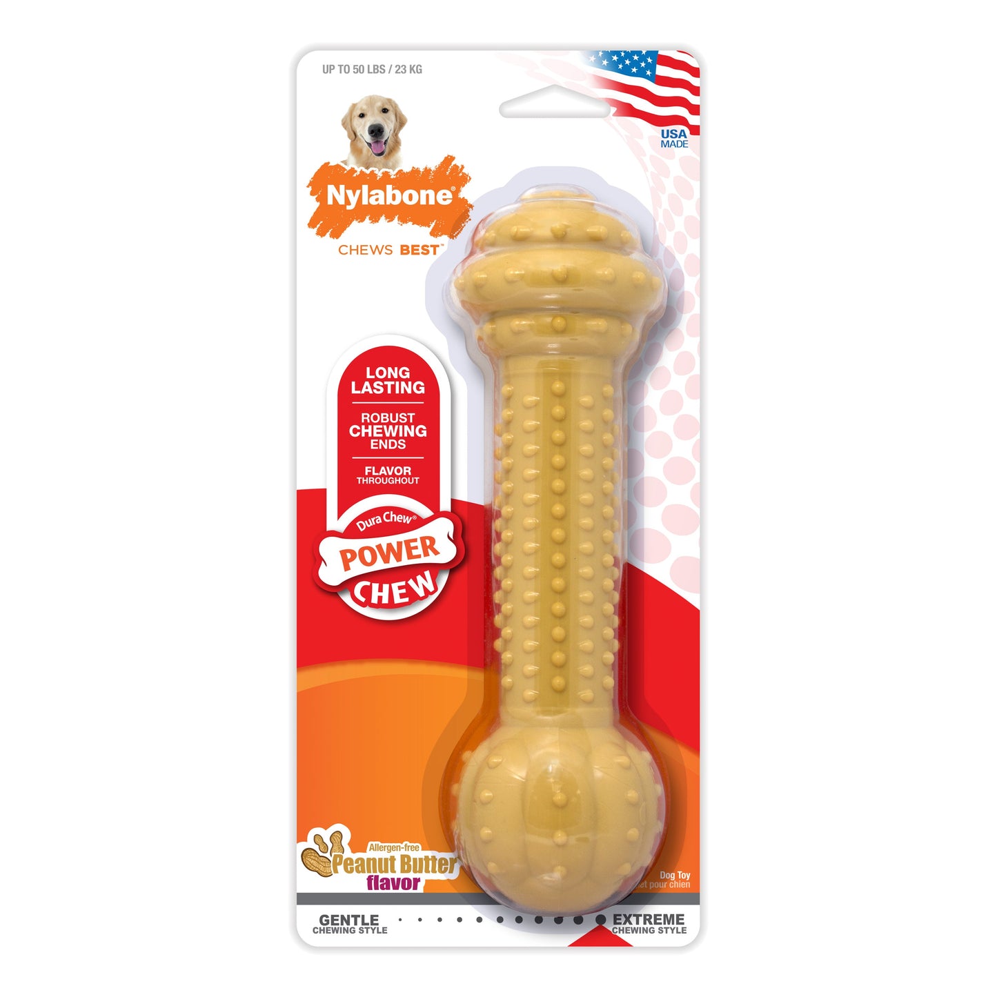 Nylabone Barbell Power Chew Durable Dog Toy Peanut Butter 1ea/Large/Giant - Up To 50 lb