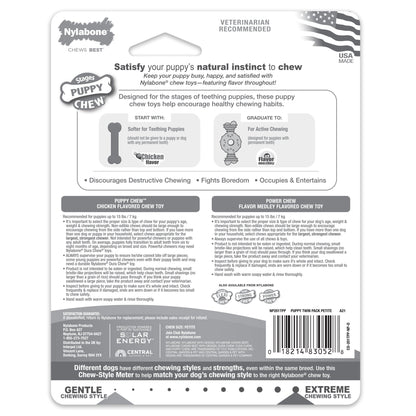 Nylabone Just for Puppies Teething Chew Ring Bone Ring Bone Twin Pack Flavor Medley & Chicken Flavor 1ea/XS/Petite - Up To 15 lb