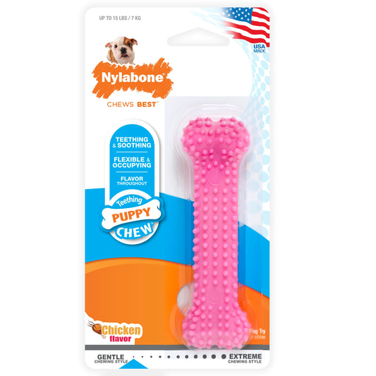 Nylabone Puppy Teething & Soothing Flexible Chew Toy Chicken Pink 1ea/XS/Petite - Up To 15 lb