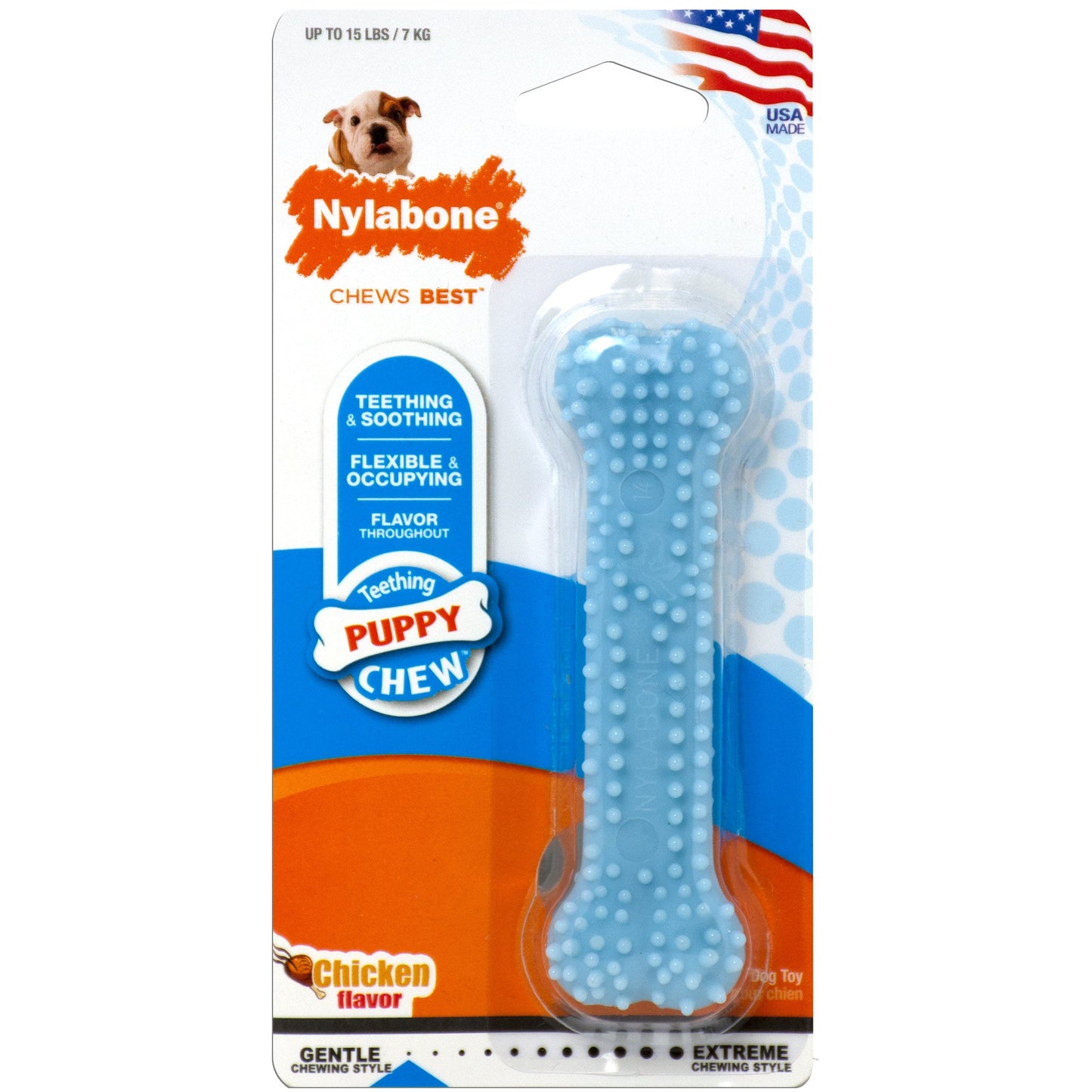 Nylabone Puppy Teething & Soothing Flexible Chew Toy Chicken Blue 1ea/XS/Petite - Up To 15 lb