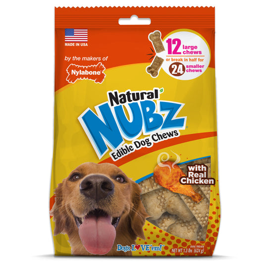 Nylabone Natural Nubz Chicken Dog Treats Chicken, Large  30 Lbs. 12 ct