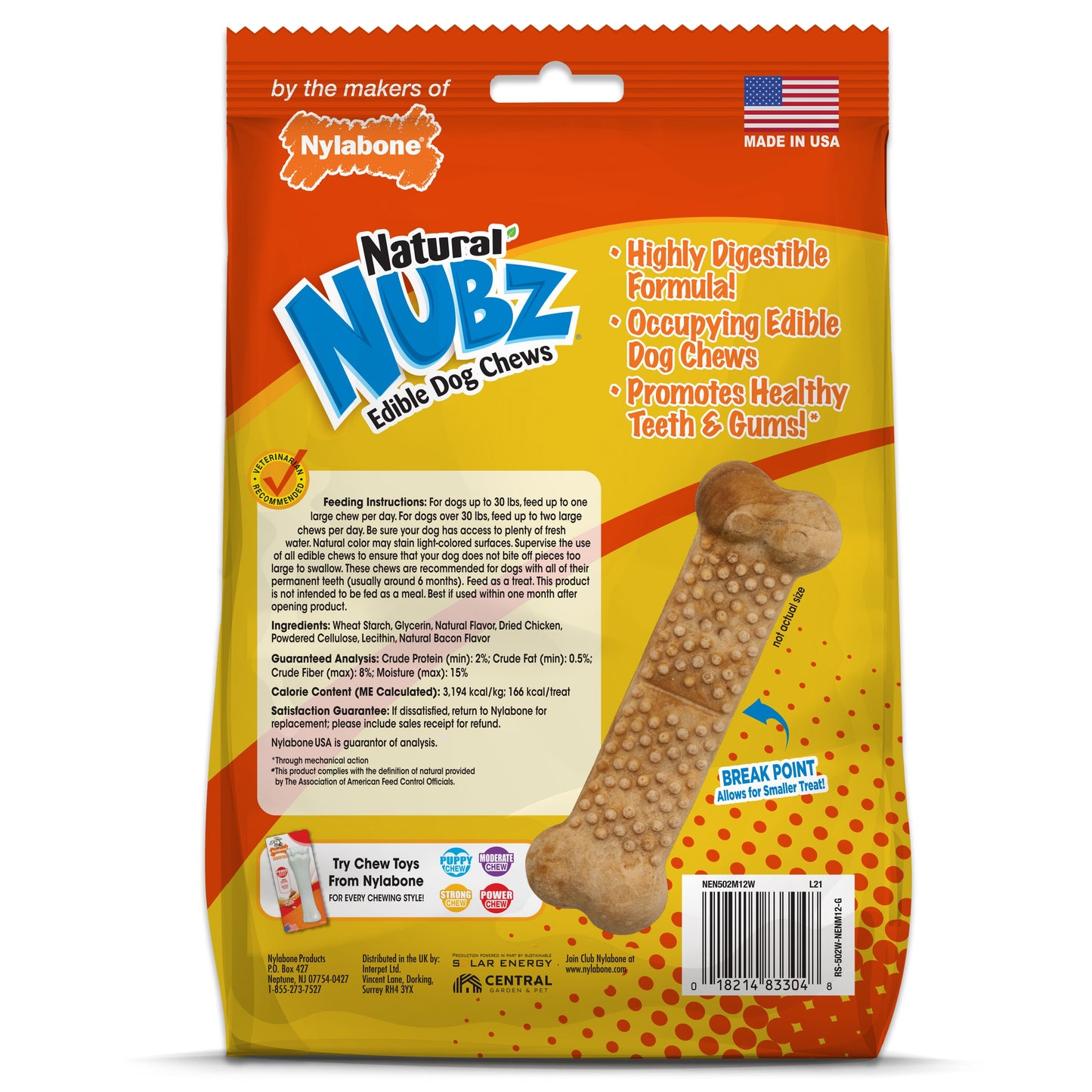 Nylabone Natural Nubz Chicken Dog Treats Chicken, Large  30 Lbs. 12 ct