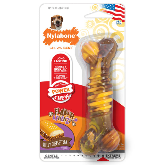 Nylabone Flavor Frenzy Power Chew Durable Dog Chew Toy Philly Cheesesteak 1ea/Medium/Wolf - Up To 35 lb