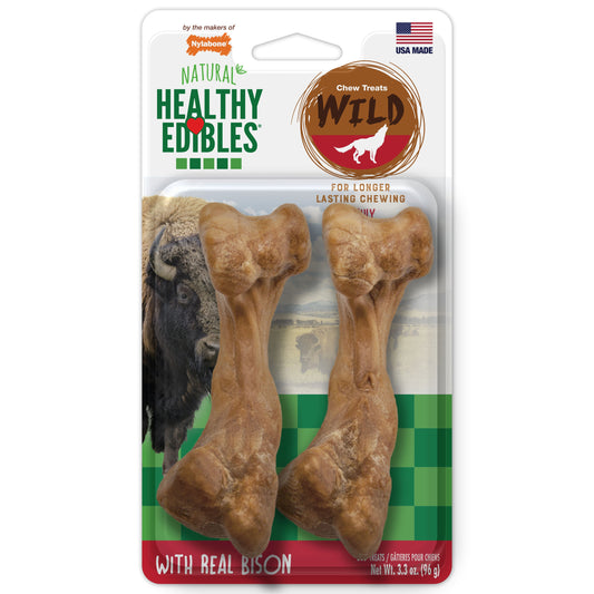 Nylabone Healthy Edibles WILD Natural Long Lasting Bison Dog Chew Treats Bison, Medium/Wolf  Up To 35 Lbs. 2 ct