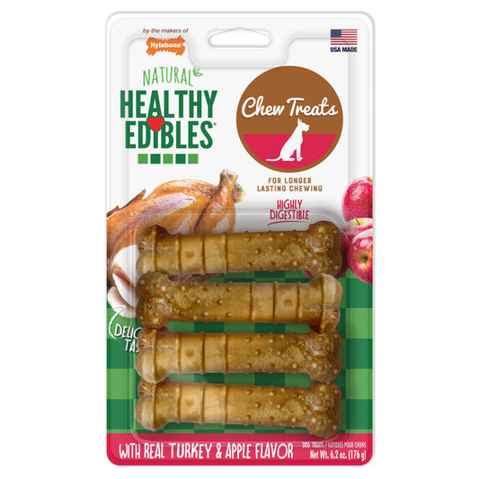 Nylabone Healthy Edibles AllNatural Long Lasting Turkey  Apple Dog Chew Treats Turkey  Apple, SMall/Regular  Up To 25 Ibs. 4 ct