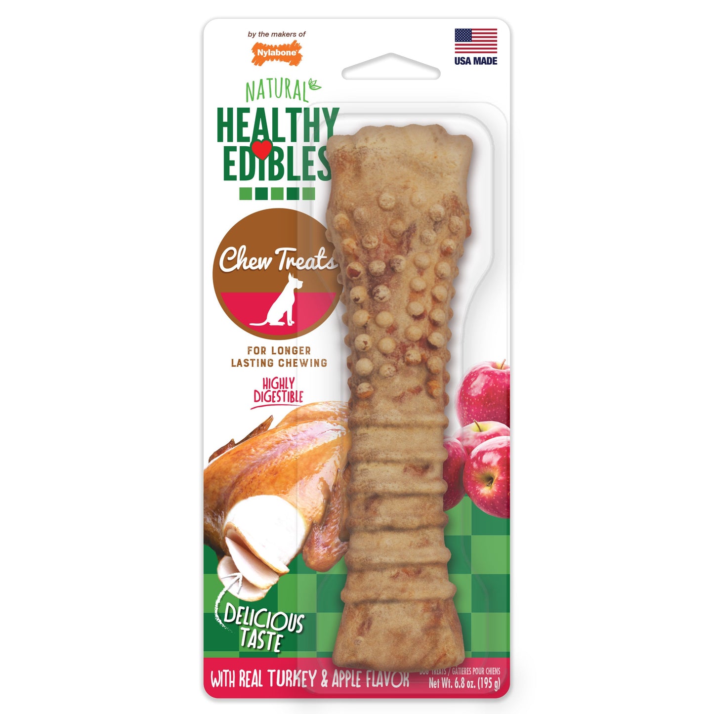 Nylabone Healthy Edibles AllNatural Long Lasting Turkey  Apple Dog Chew Treats Turkey  Apple, XL/Souper  50 Lbs. 1 ct