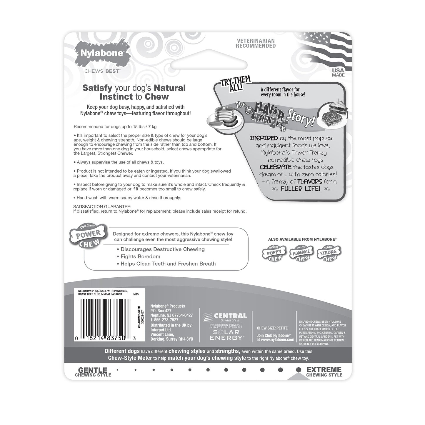 Nylabone Flavor Frenzy Power Chew Triple Pack Pancakes & Sausage, Roast Beef Club, & Lasagna 1ea/XS/Petite - Up To 15 lb