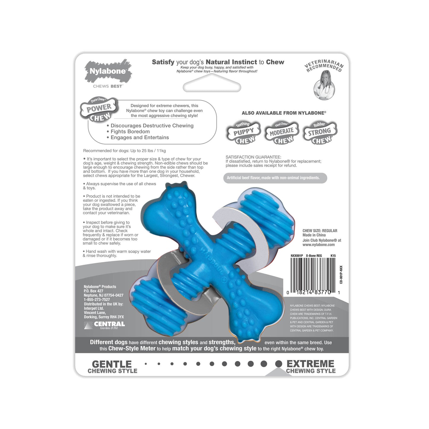 Nylabone Comfort Hold X Bone Power Chew Durable Dog Toy Beef 1ea/SMall/Regular - Up To 25 Ibs.