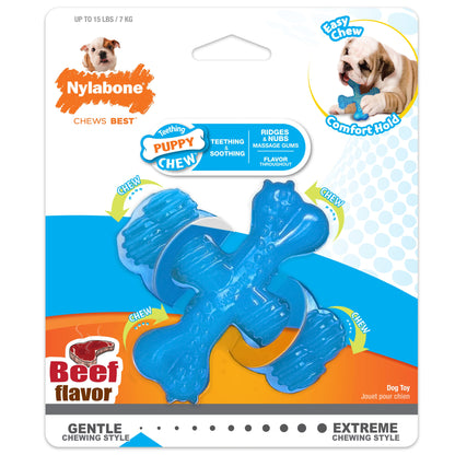 Nylabone Puppy Chew X Bone Chew Toy X Bone Beef Blue 1ea/SMall/Regular - Up To 25 Ibs.