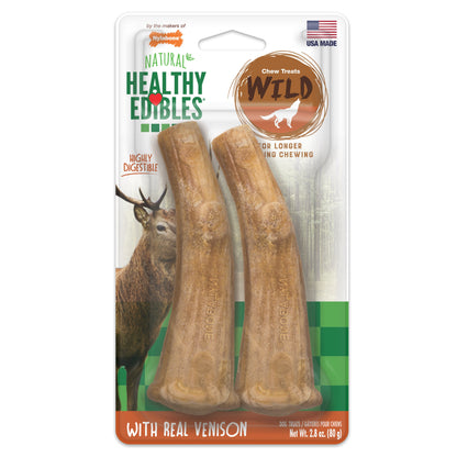 Nylabone Healthy Edibles WILD Antler Natural Long Lasting Dog Chew Treats Venison, Large/Giant  Up To 50 Lbs. 2 ct