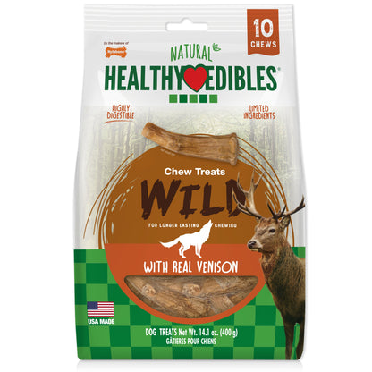 Nylabone Healthy Edibles WILD Antler Natural Long Lasting Dog Chew Treats Venison, Large/Giant  Up To 50 Lbs. 10 ct