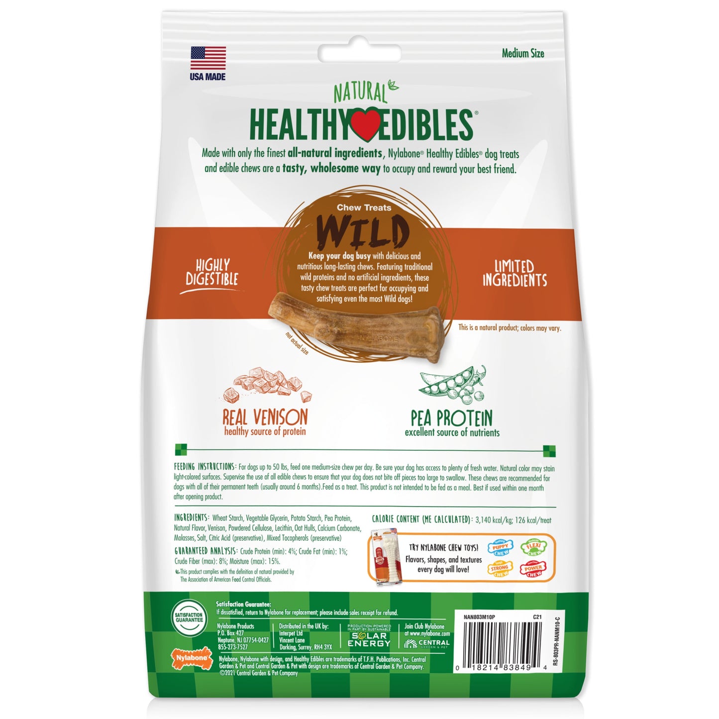 Nylabone Healthy Edibles WILD Antler Natural Long Lasting Dog Chew Treats Venison, Large/Giant  Up To 50 Lbs. 10 ct