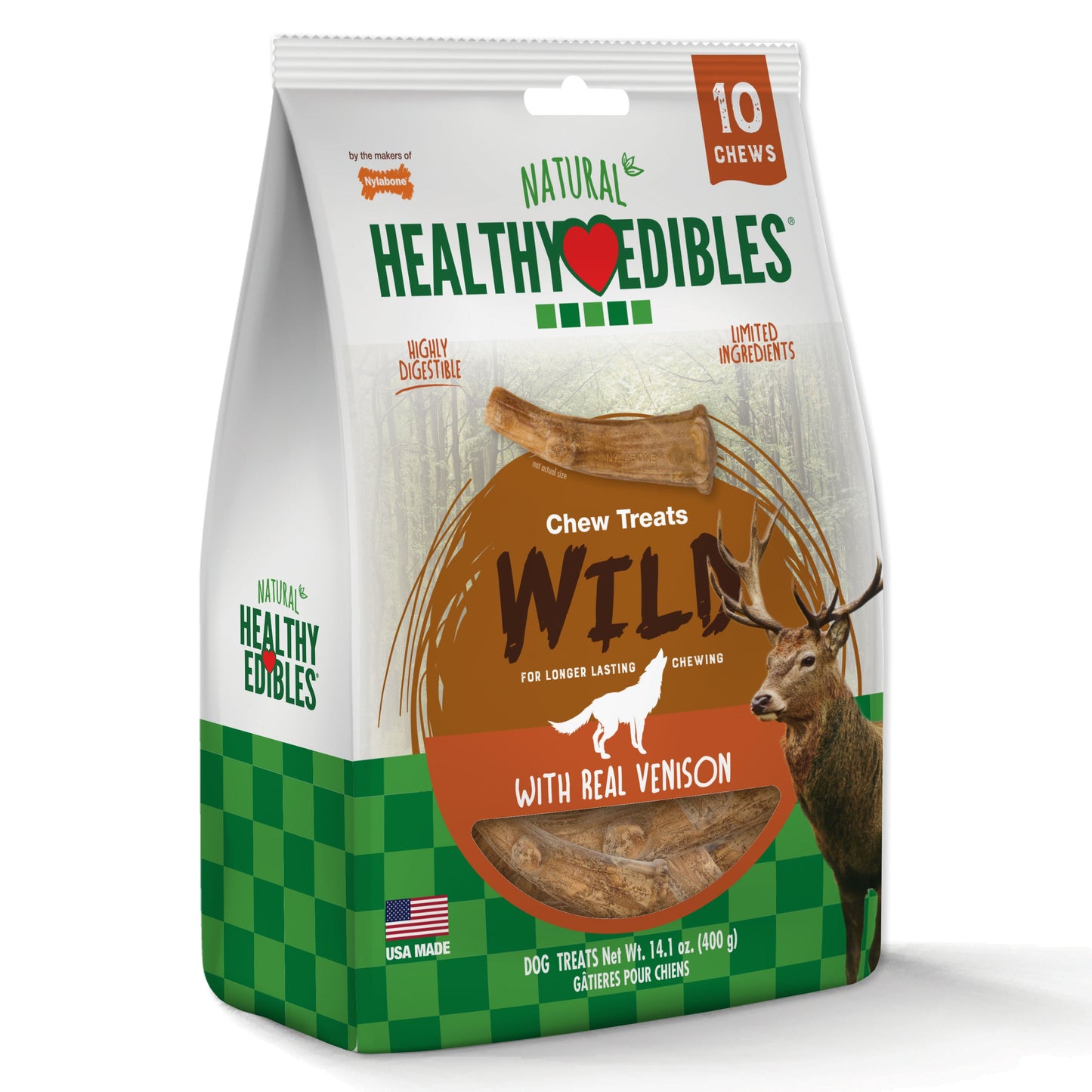 Nylabone Healthy Edibles WILD Antler Natural Long Lasting Dog Chew Treats Venison, Large/Giant  Up To 50 Lbs. 10 ct