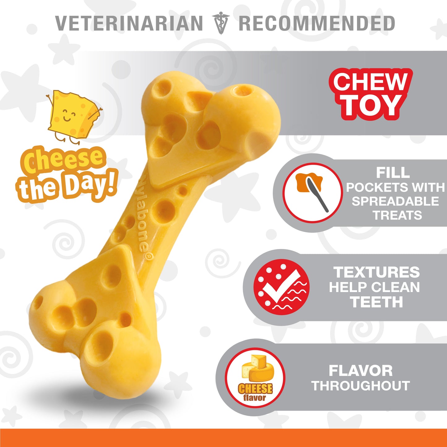 Nylabone Power Chew Cheese Dog Toy Cheese 1ea/Medium/Wolf - Up To 35 lb