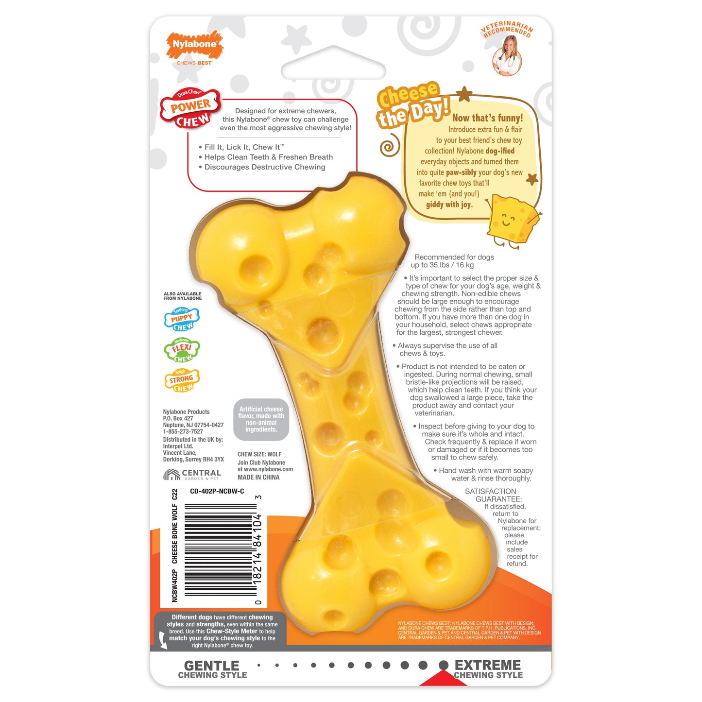 Nylabone Power Chew Cheese Dog Toy Cheese 1ea/Medium/Wolf - Up To 35 lb