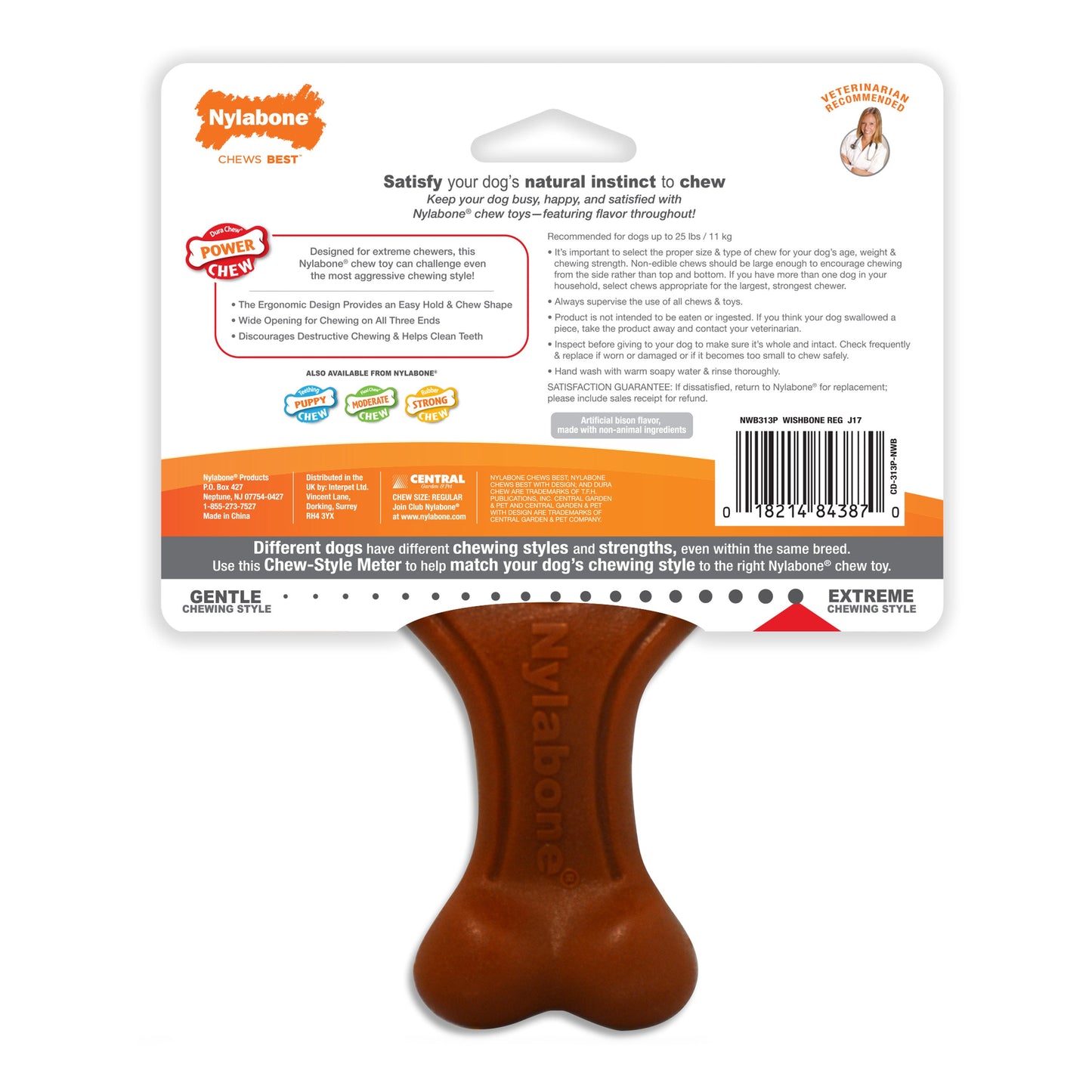 Nylabone Ergonomic Hold & Chew Wishbone Power Chew Durable Dog Toy Bison 1ea/SMall/Regular - Up To 25 Ibs.