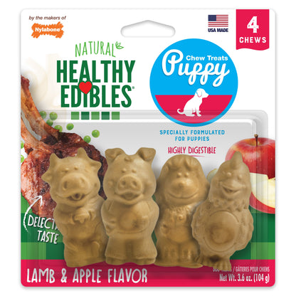 Nylabone Healthy Edibles Puppy AnimalShaped Lamb  Apple Dog Chew Treats Lamb  Apple, SMall/Regular  Up To 25 Ibs. 4 ct