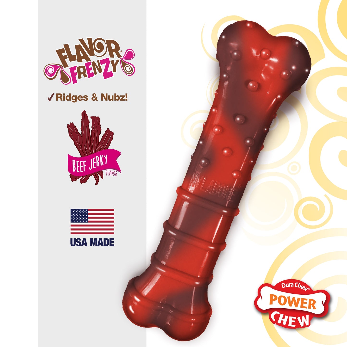 Nylabone Flavor Frenzy Power Chew Durable Dog Chew Toy Beef Jerky 1ea/Medium/Wolf - Up To 35 lb